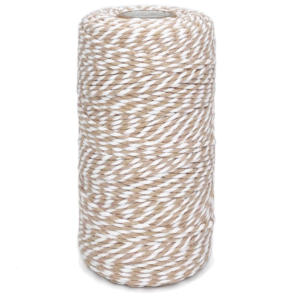 Cotton Twine, 2 mm Thick, 100 m Long, Beige-White