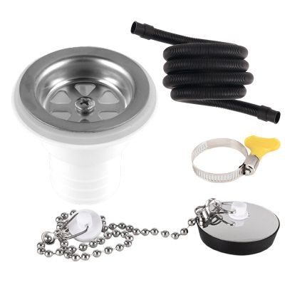 Generic Sink Drain Elbow Fitting – Quick-Connect Adapter with Strainer and Hose