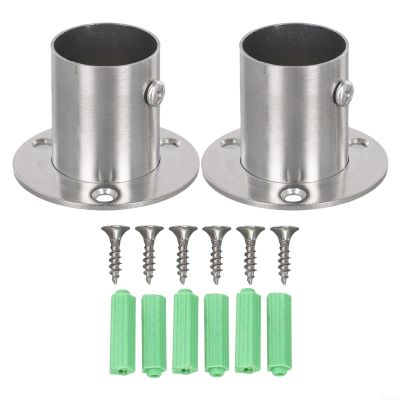 Wardrobe Rod End Supports, 2 pcs, Stainless Steel, Flange Rod Socket for Wall or Ceiling Installation (28 mm)