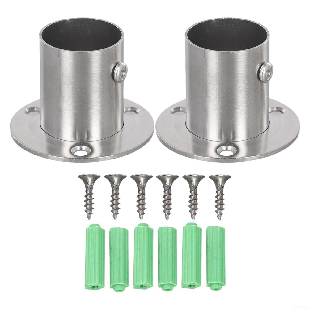 Wardrobe Rod End Supports, 2 pcs, Stainless Steel, Flange Rod Socket for Wall or Ceiling Installation (28 mm)