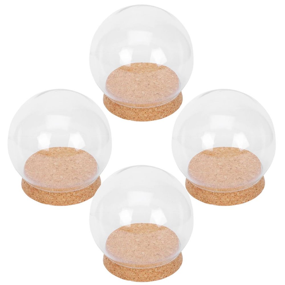 MALUGOGO 4-Piece Glass Display Domes with Creative Design and Khaki Bases