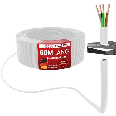 MAS Premium H05VV-F 4G1 PVC Flexible Cable, White, 60 m