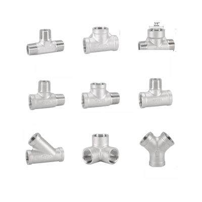 3-Way T Pipe Fitting with Female Thread, 304 Stainless Steel, BSP 1/4"–1-1/2", 1-Pack