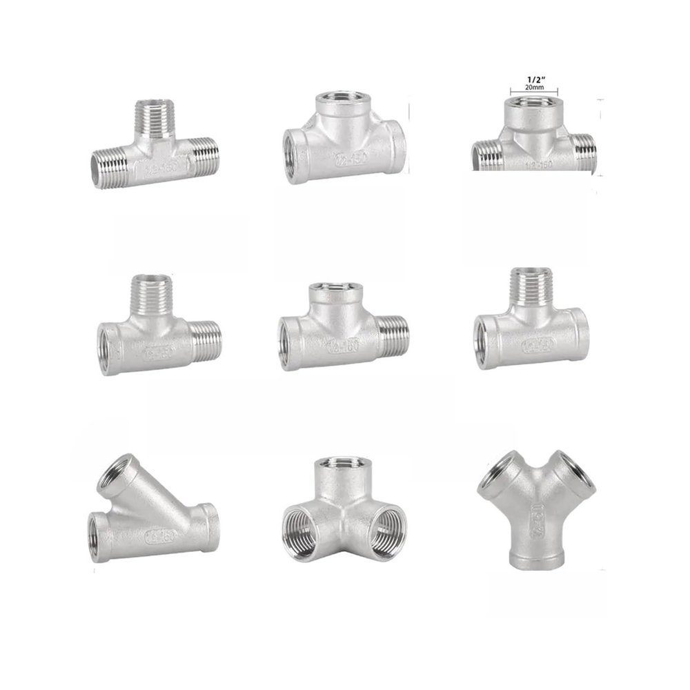 3-Way T Pipe Fitting with Female Thread, 304 Stainless Steel, BSP 1/4"–1-1/2", 1-Pack