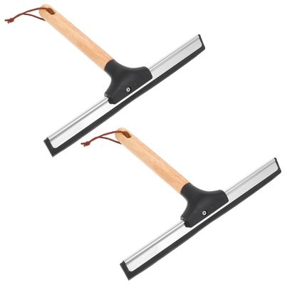 2-Piece Glass Squeegee Set with Wooden Handles for Bathroom and Window Cleaning