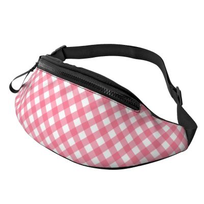 Pink Vichy Plaid Crossbody Bum Bag for Running, Hiking & Fitness