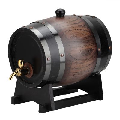 3L Vintage Striped Wooden Barrel Dispenser with Stand & Tap