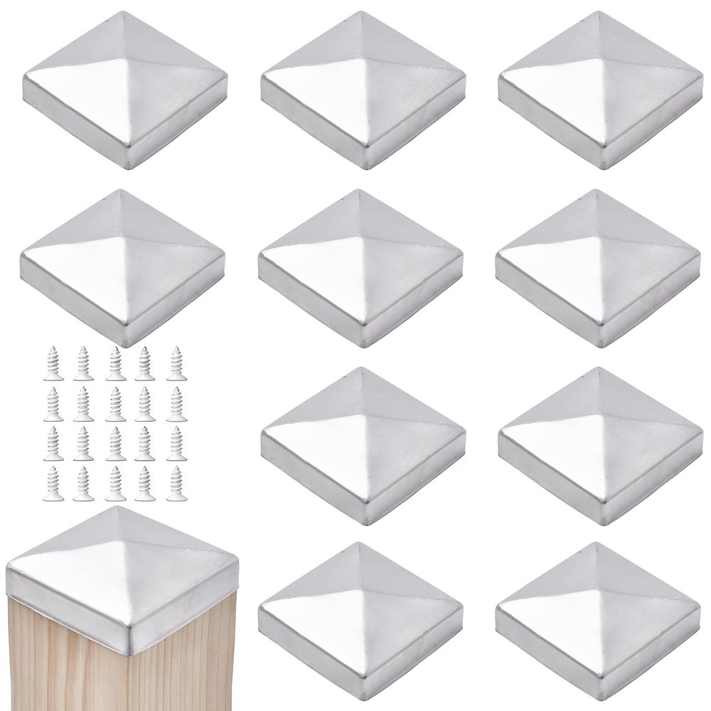 Post Caps 8 x 8 cm, Silver Stainless Steel, 10-Pack