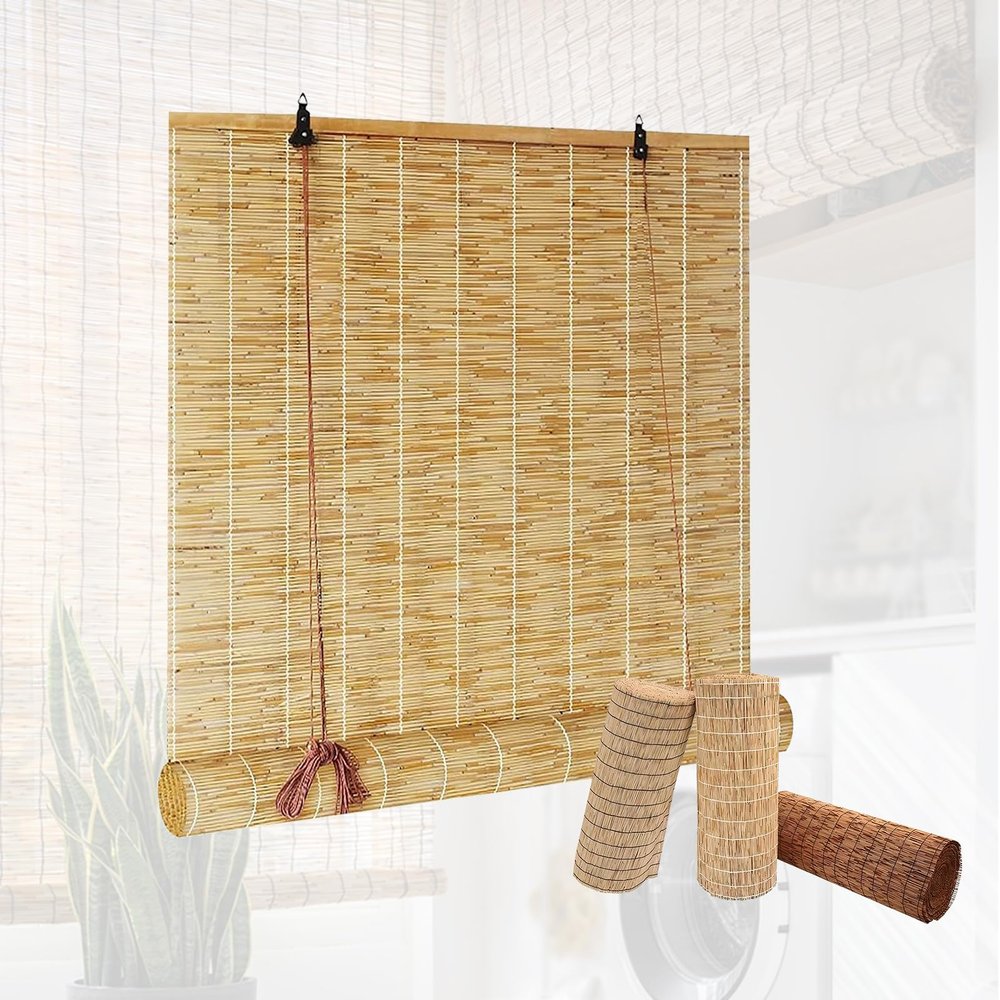 LXODOVZD Natural Bamboo Roller Shade for Outdoor