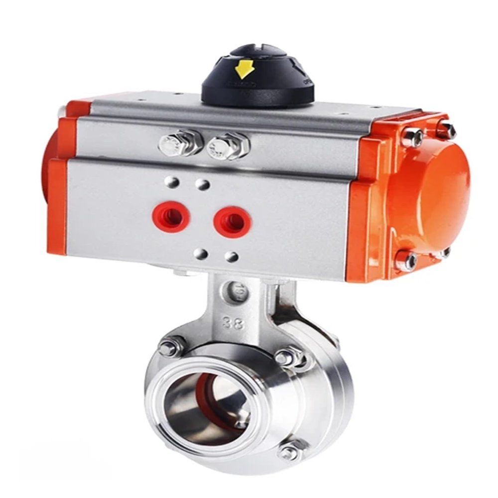 VWWJCCRO 19–108 mm Pipe, 1.5–4 in Tri-Clamp 304/316L Stainless Steel Butterfly Valve with Pneumatic Actuator (51 mm Pipe, 64 mm AT52, SS304, Normally Open), Barb Fittings