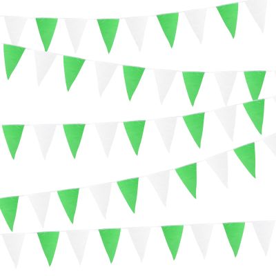 COMOOKA 20M Green and White Outdoor Pennant Banner, 40 Flags