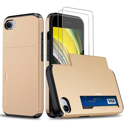 xinyunew Case for iPhone 7/8/SE 2020/SE 2022 with Card Slot + 2 Screen Protectors, Gold