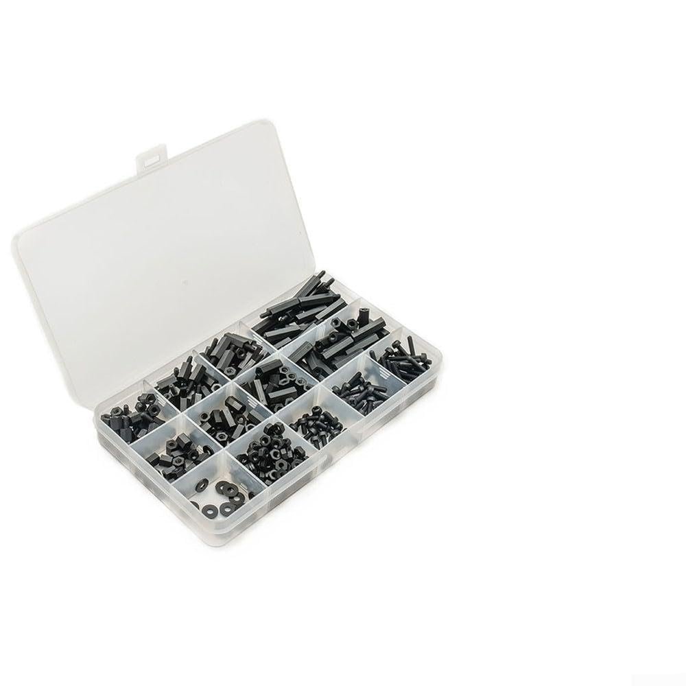 320-Piece Black Nylon M3 Hex Standoff Set with Screws, Nuts and Washers