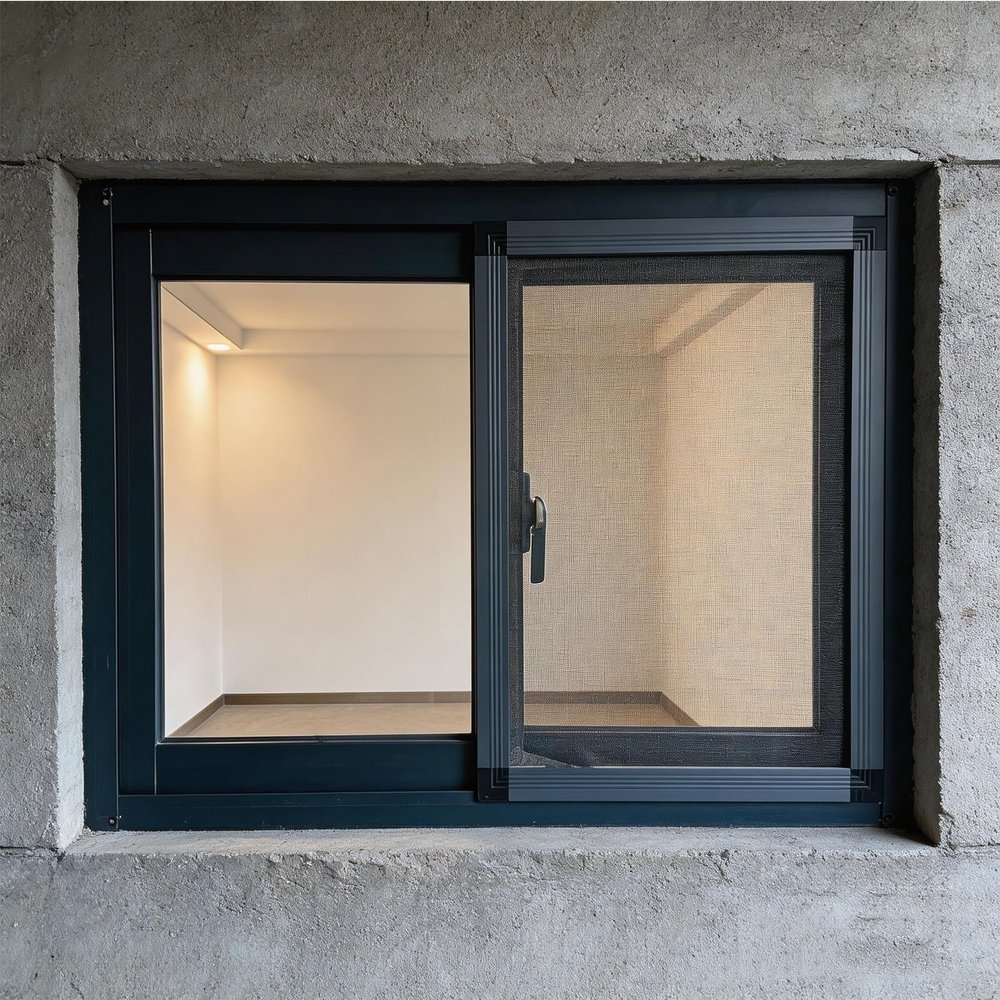 Black Aluminum Alloy Sliding Window with Tempered Glass, 78 x 98 cm