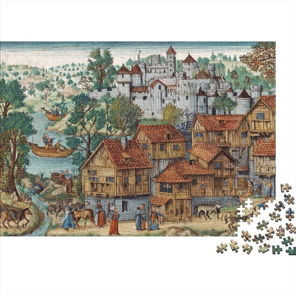 Illustrations of Medieval Villages Puzzle for Adults, 70 x 50 cm, 1,000 Pieces