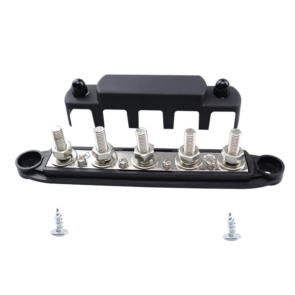 Generic Power Distribution Block, 48 V, 300 A, Busbar for Marine Trailers and RVs, Black, M10