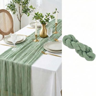 Kujinova Cheesecloth Table Runner, Sage Green, 90 x 300 cm