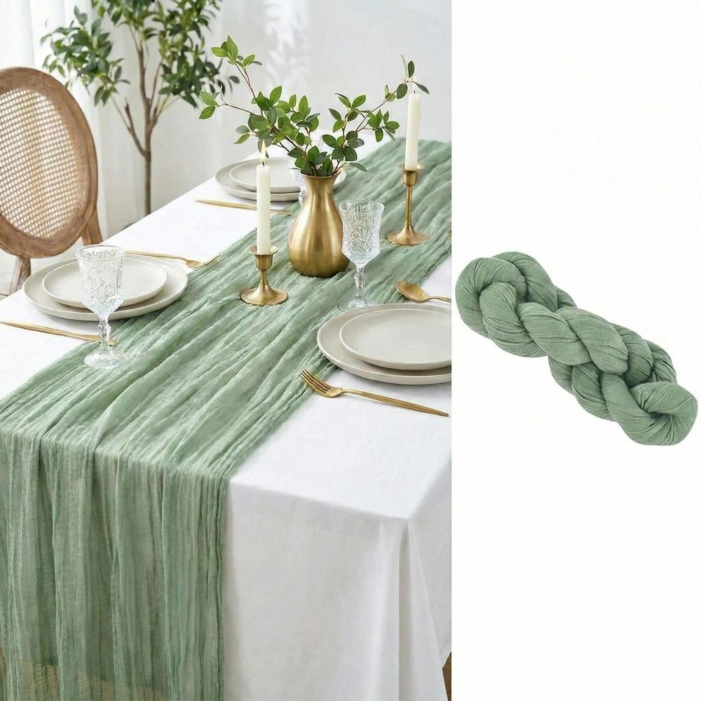 Kujinova Cheesecloth Table Runner, Sage Green, 90 x 300 cm
