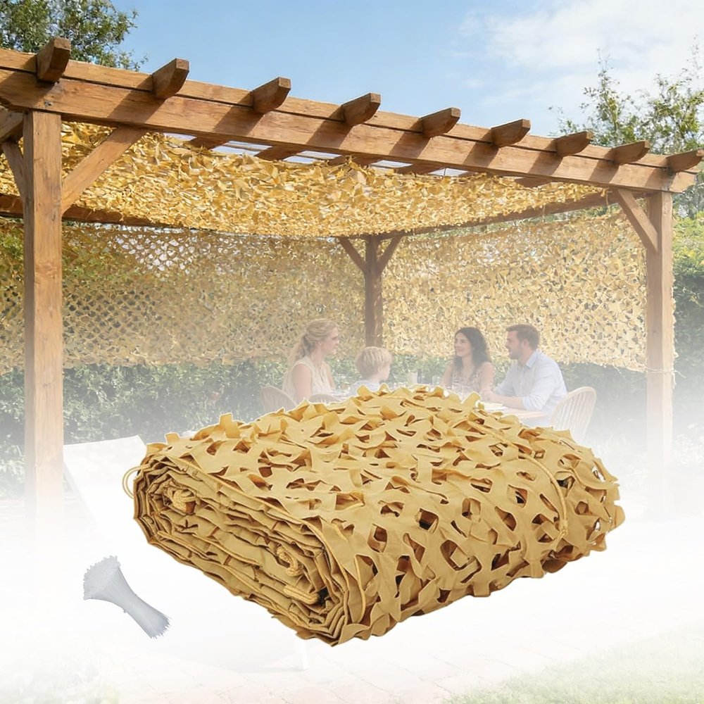 Camouflage Netting, 2x2m to 12x20m, Outdoor Shade & Privacy Net, Sand, 5m x 5m