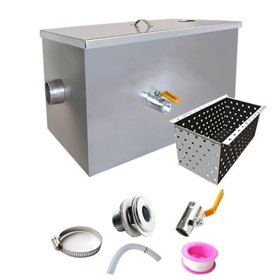 Commercial Stainless Steel Grease Trap with Removable Filter Basket, 35 x 20 x 20 cm