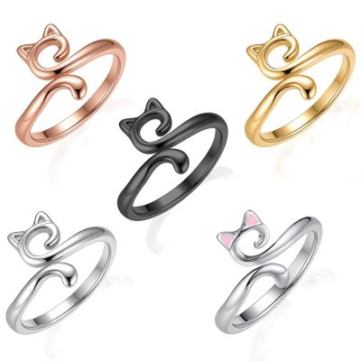 Adjustable Cat Design Crochet Ring Set - 5 Pieces
