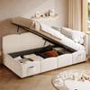 Xwiny 90 x 200 cm Upholstered Storage Bed with USB-A/USB-C, Beige Velvet (No Mattress) view 1