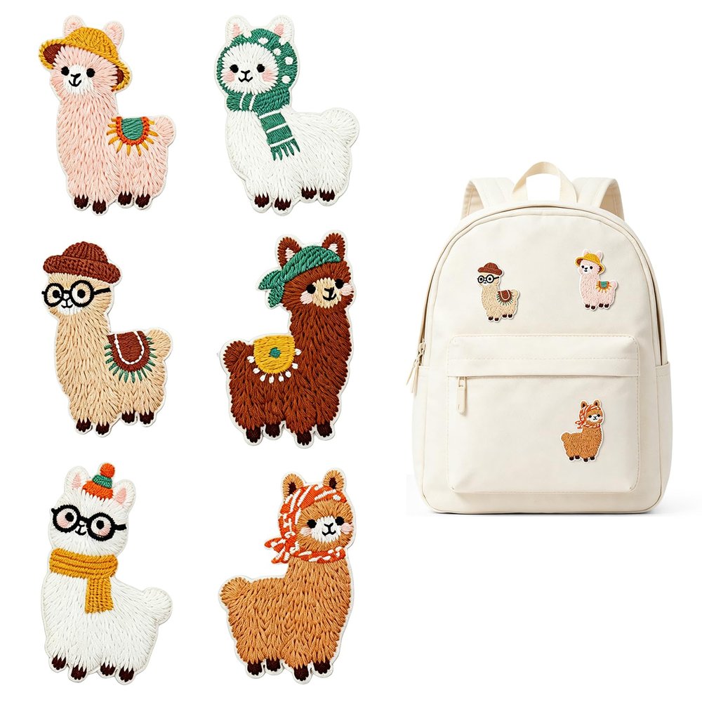 6 Pack Alpaca Iron-On Patches