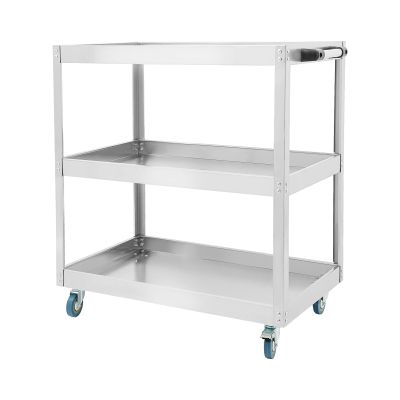 Czyurachel 3-Tier Workshop Cart, Stainless Steel Tool Trolley with Wheels (2 Locking), Silver, 66 x 35 x 71 cm