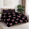 Duvet 155 x 220 cm, 4-Season Duvet Without Cover, Soft Black All-Season Duvet with Pink Bow Design, Washable Quilted Blanket with 2 Pillowcases 80 x 80 cm view 1