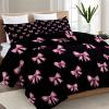 Duvet 155 x 220 cm, 4-Season Duvet Without Cover, Soft Black All-Season Duvet with Pink Bow Design, Washable Quilted Blanket with 2 Pillowcases 80 x 80 cm view 2