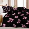 Duvet 155 x 220 cm, 4-Season Duvet Without Cover, Soft Black All-Season Duvet with Pink Bow Design, Washable Quilted Blanket with 2 Pillowcases 80 x 80 cm view 3
