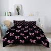 Duvet 155 x 220 cm, 4-Season Duvet Without Cover, Soft Black All-Season Duvet with Pink Bow Design, Washable Quilted Blanket with 2 Pillowcases 80 x 80 cm view 4