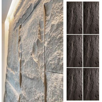 Modern 3D Stone-Look Wall Panels for Indoor and Outdoor Use, Lightweight PU Wall Cladding, 6-Piece Set, White