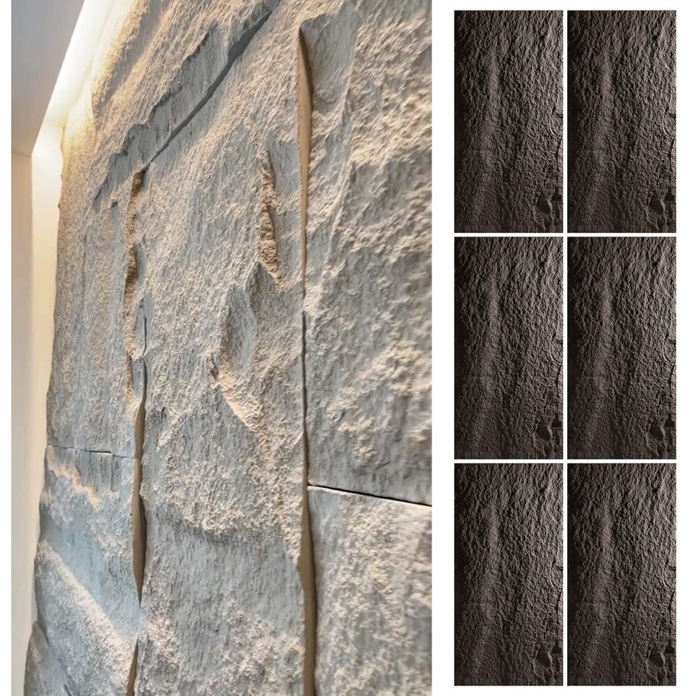 Modern 3D Stone-Look Wall Panels for Indoor and Outdoor Use, Lightweight PU Wall Cladding, 6-Piece Set, White