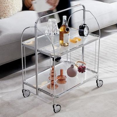 Folding Bar Cart with Wheels and Handle, Versatile Serving Cart for Drinks, Kitchen Storage, and Parties