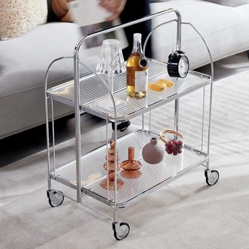 Folding Bar Cart with Wheels and Handle, Versatile Serving Cart for Drinks, Kitchen Storage, and Parties