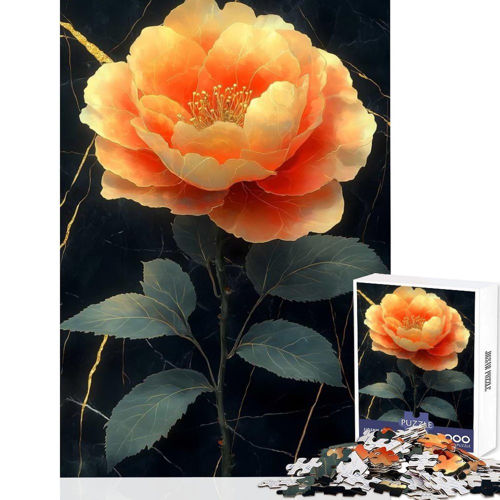Japanese Landscape Puzzle, Golden Rose on Marble, 1,000 Pieces, 38 x 26 cm