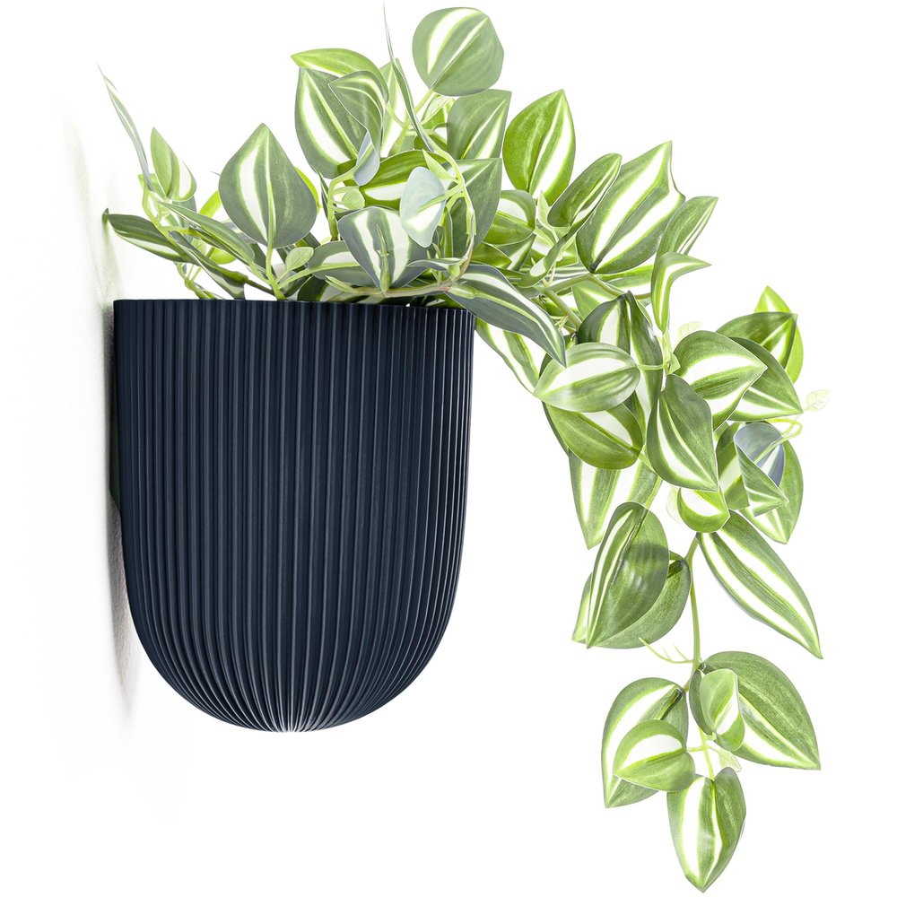 KONZEPT Wall-Mounted Flower Pot, 14.6 cm, Matte Ribbed Hanging Pot, 2.1 L, Anthracite