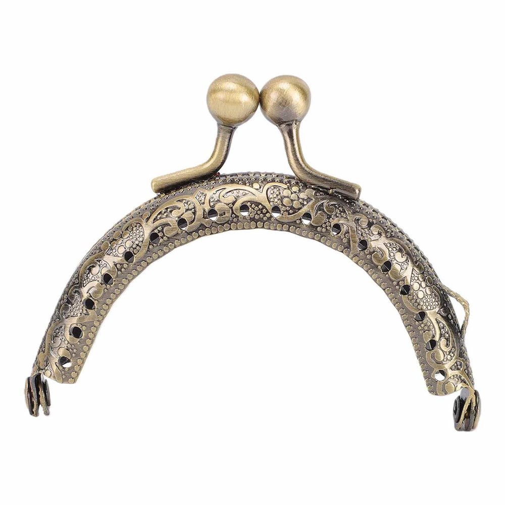 Blaihild Metal Purse Frame, Retro Kiss Lock for Handbags, Coin Purses, and Clutches, with Small Stitching Holes for Crafters, Replacement Part 6.5 cm (2.56 inches), Antique Brass