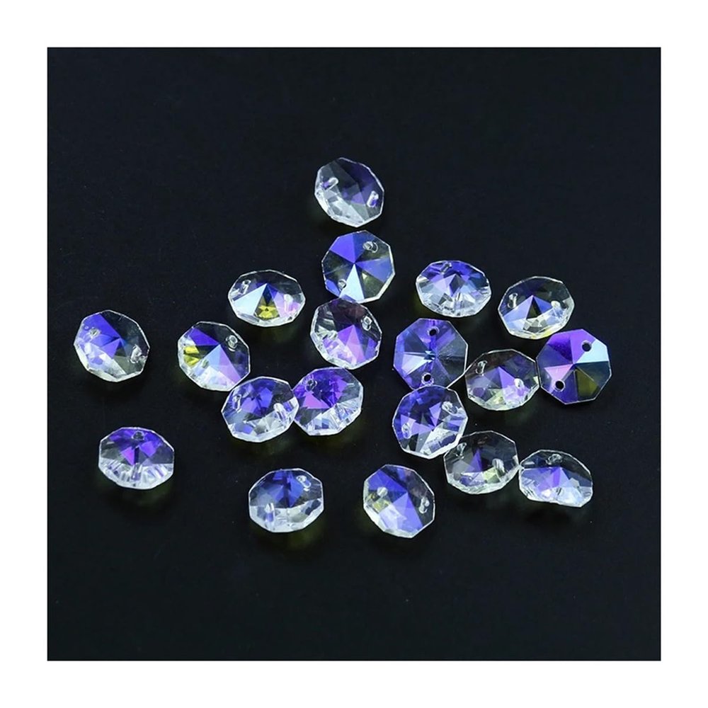 20-Piece K9 Crystal Octagon Beads, 2-Hole Faceted Glass Prism Chandelier Parts