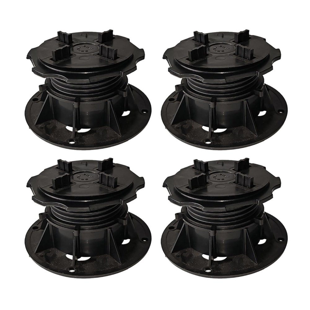 Height-Adjustable Decking Pedestal Supports, Black, 4-Piece Set (Style 5)