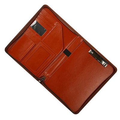 PU Leather Conference Folder with Zipper, Clipboard, Card Holders and Pen Slot