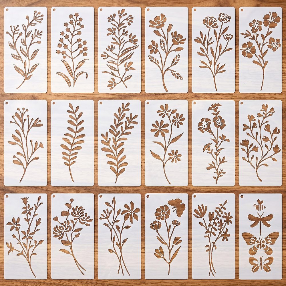 18-Piece Reusable Flower Stencil Set