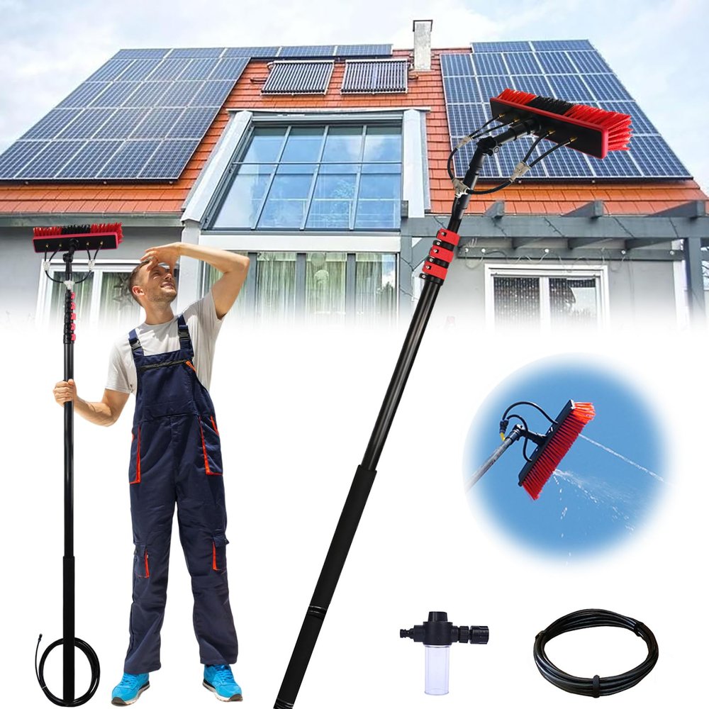 Window Cleaning Brush with Water Feed, Aluminum Pole, 3.66 m, Solar Panel Cleaner, Professional Cleaning (55 cm, 6 m) for Home Use