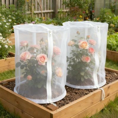 URPIZY 2-Pack Reusable Dome Plant Protection Covers with Zipper, Breathable Mesh, White, 19.7 x 19.7 x 39.3 in