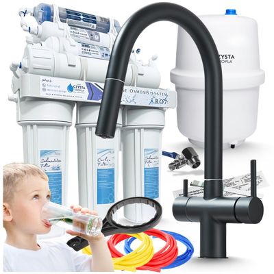 Ari 3-Way Kitchen Faucet, Matte Black, with 7-Stage RO7 Water Filter
