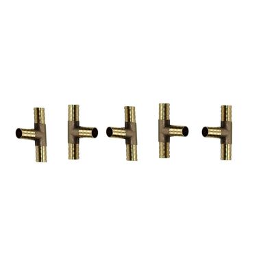 Brass Hose Barb Fittings, Dual-Interface Air Repair Kit, 6 mm, 5-Pack (T-Type, 10 mm)
