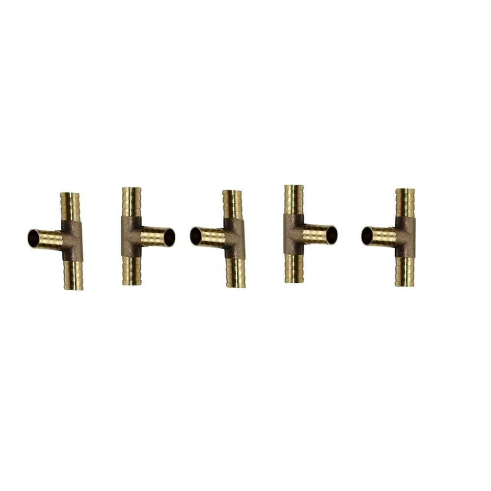 Brass Hose Barb Fittings, Dual-Interface Air Repair Kit, 6 mm, 5-Pack (T-Type, 10 mm)
