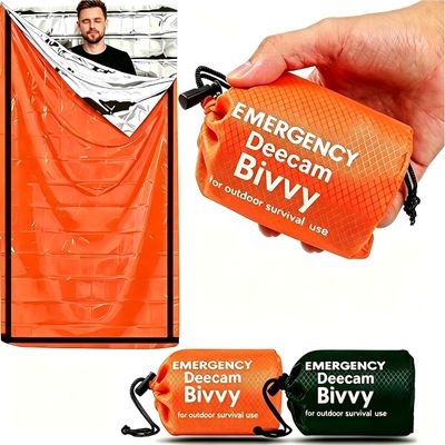 Deecam 2-Piece Emergency Sleeping Bag, Bivvy, Orange and Silver