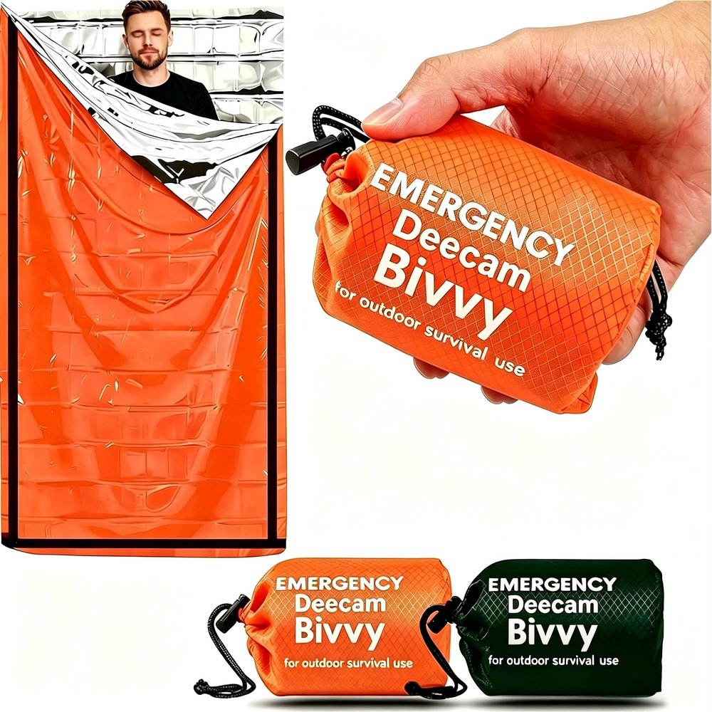 Deecam 2-Piece Emergency Sleeping Bag, Bivvy, Orange and Silver